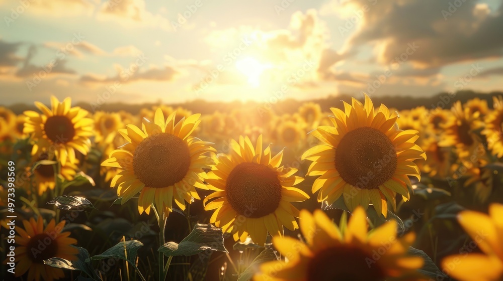 Obraz premium Sunflowers bloom splendidly at dawn