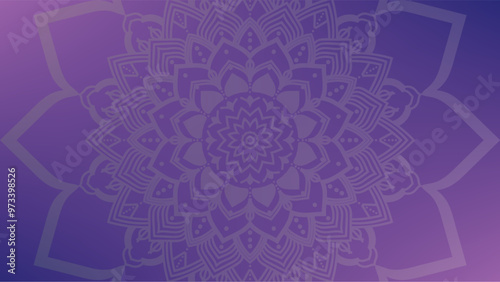 Round mandala on colorfull gradient background. Translucent mesh pattern in the form of a mandala. Mandala with floral patterns. Pastel Yoga template. Gradient background with round mandala.