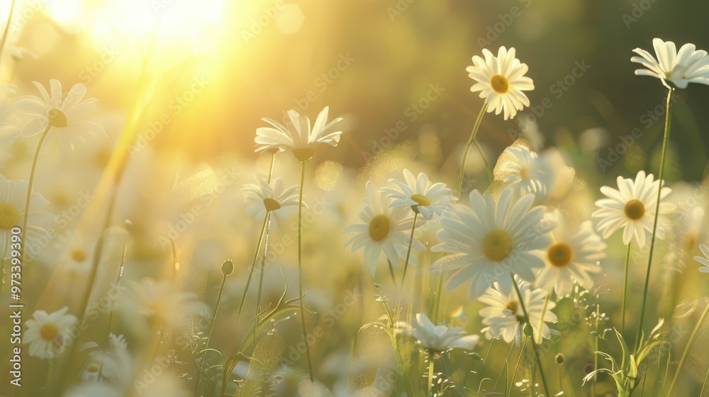 Summer white daisies field in sunlight Summer white daisies field in sunlight