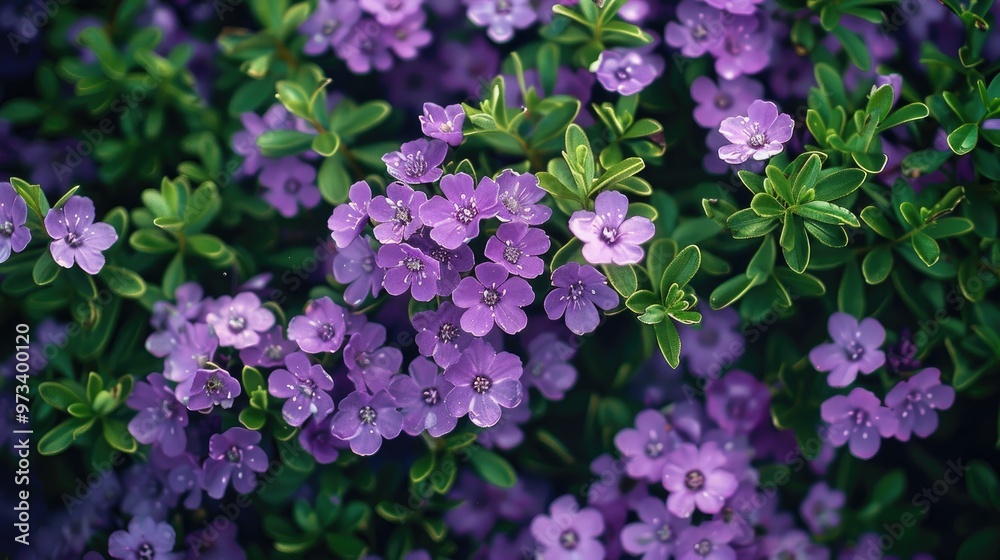 Small purple flowers on evergreen shrub ideal for backdrop Small purple flowers on evergreen shrub ideal for backdrop