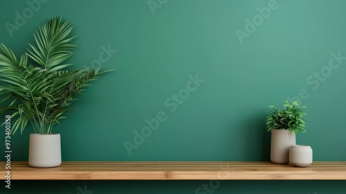 Zen Office Corner with Bamboo Shelving and Greenery, Tranquil Workspace with Copy Space, Ultra HD Image