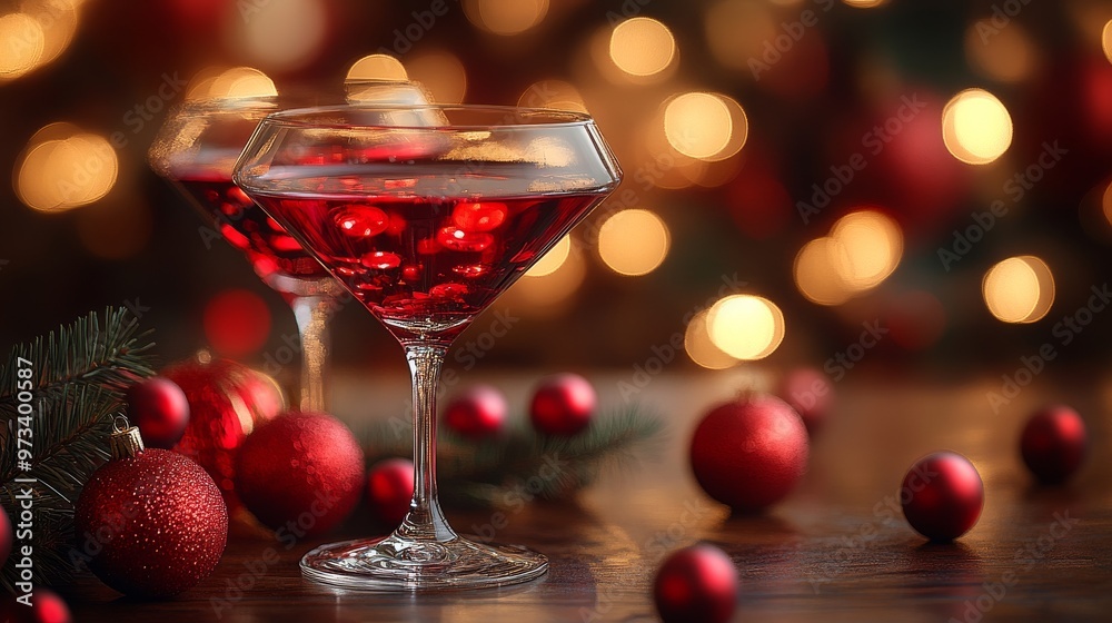 Enjoying Festive Holiday Drinks, Beautifully Arranged with Red Ornaments and Soft Bokeh Background Enjoying Festive Holiday Drinks, Beautifully Arranged with Red Ornaments and Soft Bokeh Background