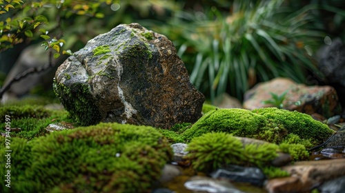 Stone and moss in a natural background