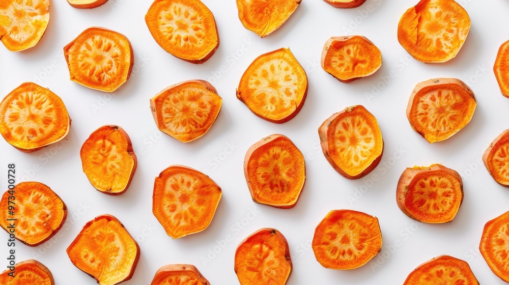 Sweet potato slices on white background Sweet potato slices on white background