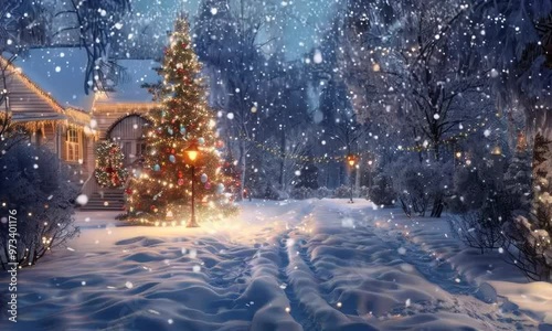 Winter wonderland with snow and decorations, Video