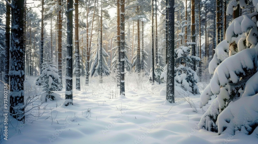Naklejka premium Snow covered forest in winter