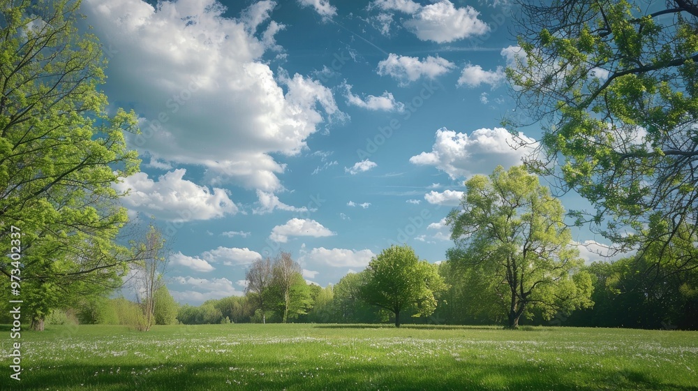Obraz premium Spring landscape with trees and sky