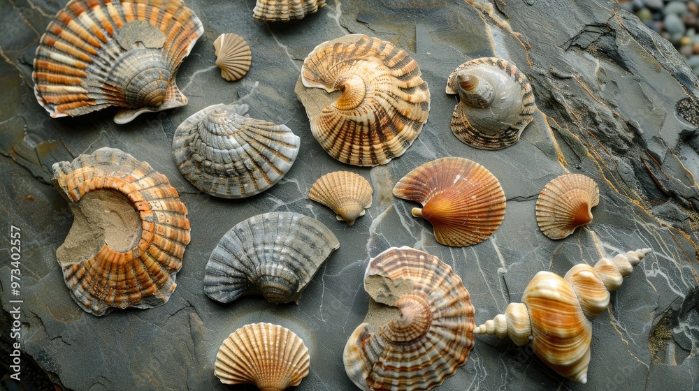 Stone with fossilized seashells Stone with fossilized seashells
