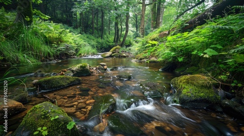 Small stream enclosed in dense greenery