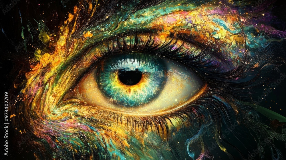 Obraz premium A Vibrant Cosmic Eye Featuring a Colorful and EyeCatching Abstract Background Design