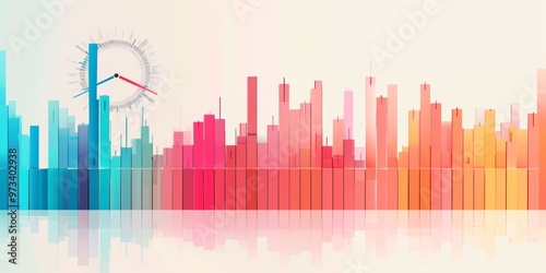 Vibrant Cityscape Data Visualization with Gradient Color Bars