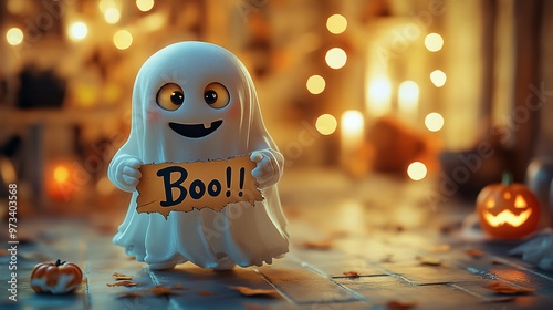 Cartoon Ghost with boo sign photo