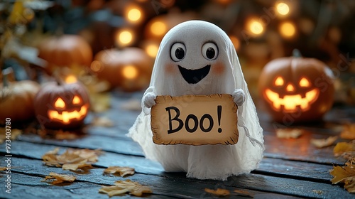Hallowen concept with cute cartoon ghost 