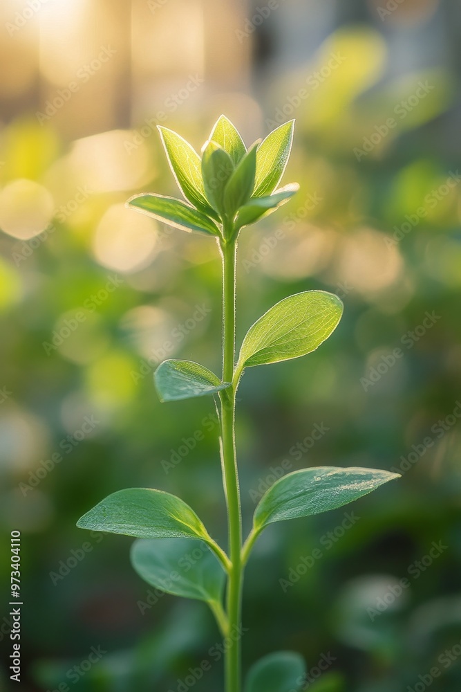 A Fresh Green Plant Thriving and Growing Beautifully in the Sunlight of the Morning A Fresh Green Plant Thriving and Growing Beautifully in the Sunlight of the Morning