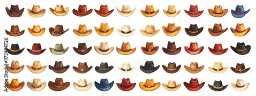 Cowboys hats. Western hat cowboy headwear accessory, wild west country clothes for rodeo, set vector illustration
