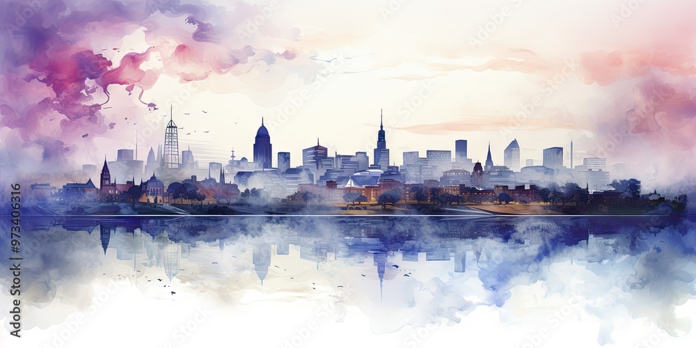 Fototapeta premium Cityscape with watercolor effect
