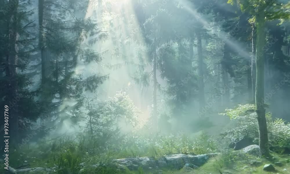Misty morning in a forest with fog rolling through, , Video Misty morning in a forest with fog rolling through, , Video