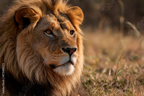 un león mirando; en la sabana 