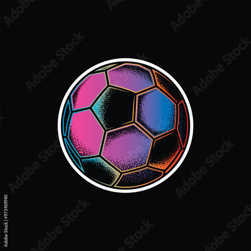 Retro style soccer ball. Original vector illustration in vintage style isolated on black background. T-shirt design.