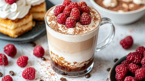 Raspberry Mocha Latte with Whipped Cream and Chocolate Topping photo