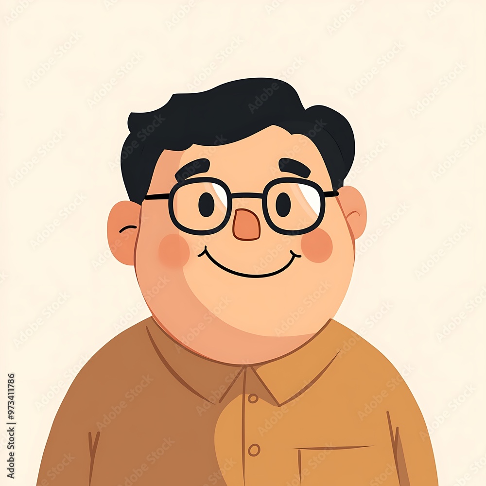 Obraz premium Cartoon illustration of a friendly smiling man wearing glasses.
