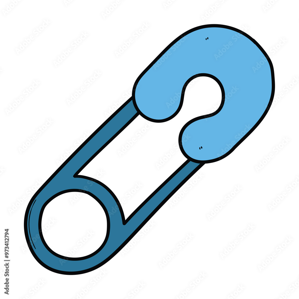 Hand drawn cartoon blue safety pin on a white background. Hand drawn cartoon blue safety pin on a white background.