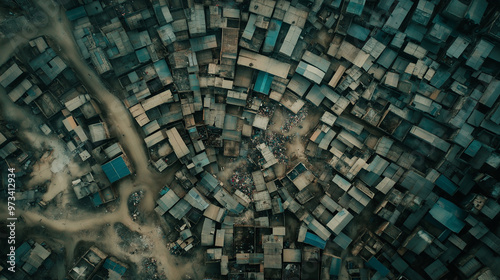 Aerial view depicting the immense scale of a densely populated slum
