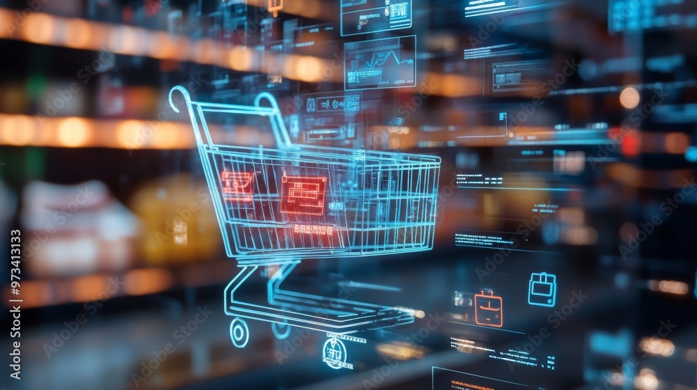 Digital Shopping Cart with Futuristic Interface Digital Shopping Cart with Futuristic Interface