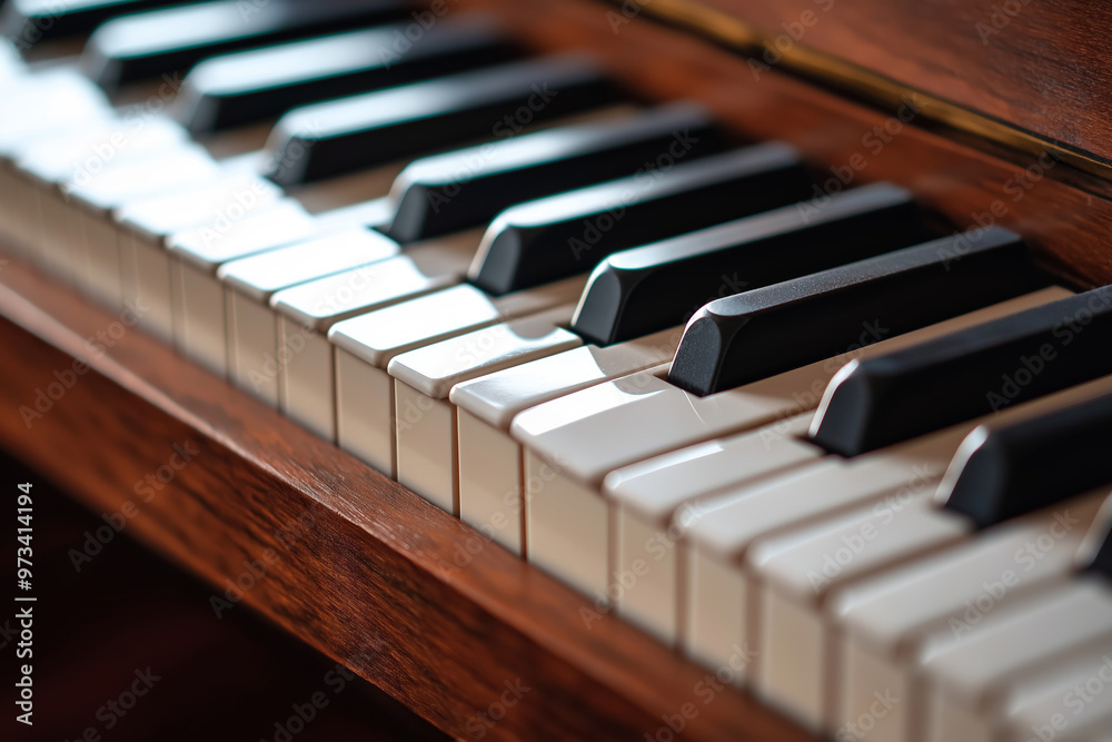 A close-up image of piano keys crafted from wood, presented in natural lighting showing intricate details. A close-up image of piano keys crafted from wood, presented in natural lighting showing intricate details.
