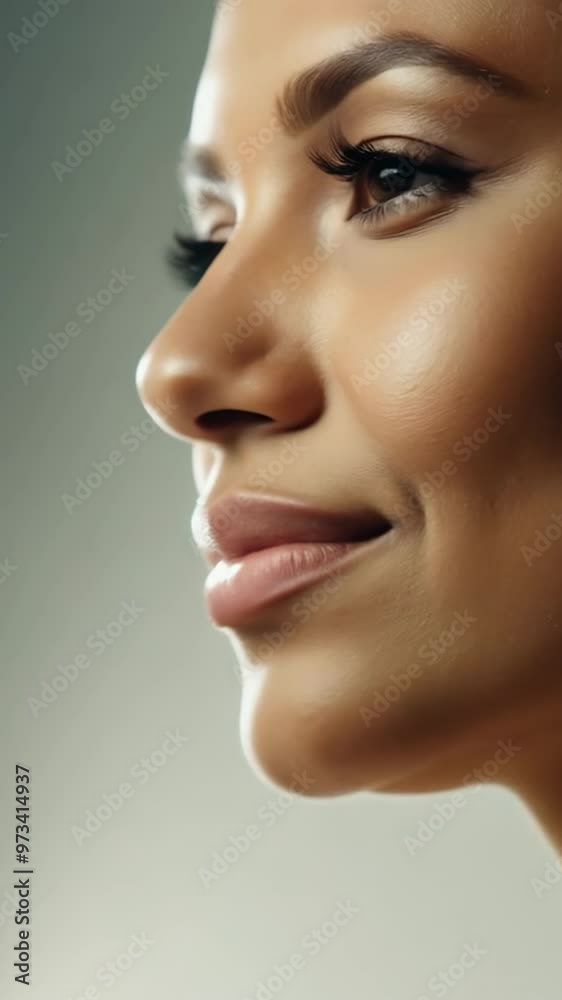 Profile view of a serene woman with smooth skin and closed eyes, emphasizing her peacefulness and healthy lifestyle. The soft lighting highlights her flawless complexion. Profile view of a serene woman with smooth skin and closed eyes, emphasizing her peacefulness and healthy lifestyle. The soft lighting highlights her flawless complexion.
