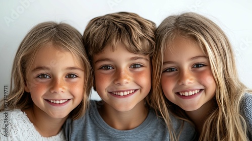 Three Children Smiling Close Up Portrait