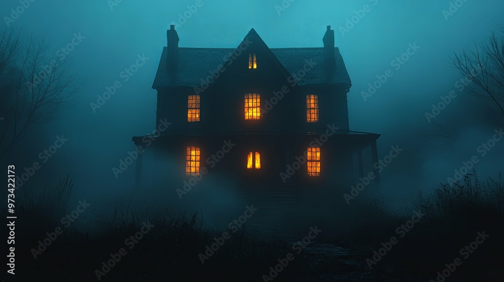 A Foggy Night with a Lit-up Abandoned House A Foggy Night with a Lit-up Abandoned House