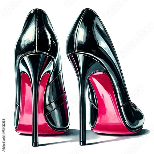 Black Stiletto Heels with Pink Outersoles,  Fashion Vector Illustration photo