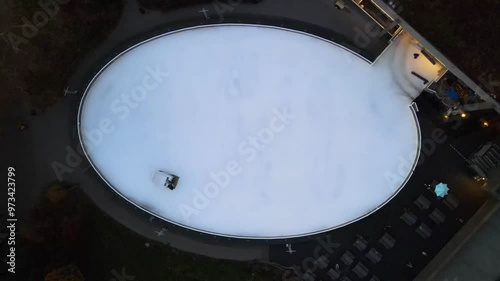 Aerial top down of Prospect Park ice skating rink Brooklyn during fall in New York City