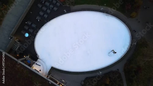 Aerial top down of Prospect Park ice skating rink Brooklyn during fall in New York City
