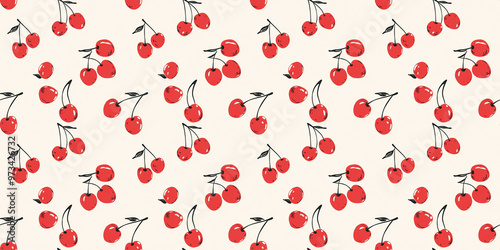 seamless pattern of cherries on an ivory background