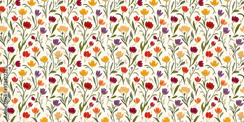 seamless patern of tulips on an ivory fablic background photo