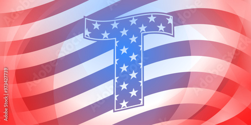 US presidential elections abstract background with elements of the american flag and large letter T in red and blue colors