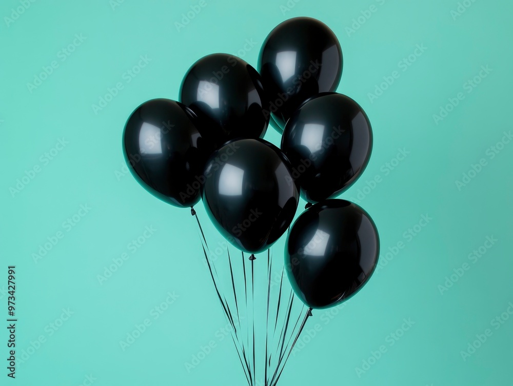 Black balloons on bright solid color background, black friday sale banner, space for text Black balloons on bright solid color background, black friday sale banner, space for text