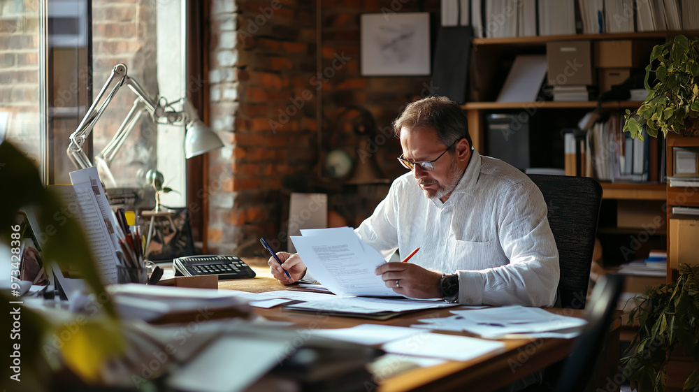 Tax season triumph business professional at their desk Tax season triumph business professional at their desk