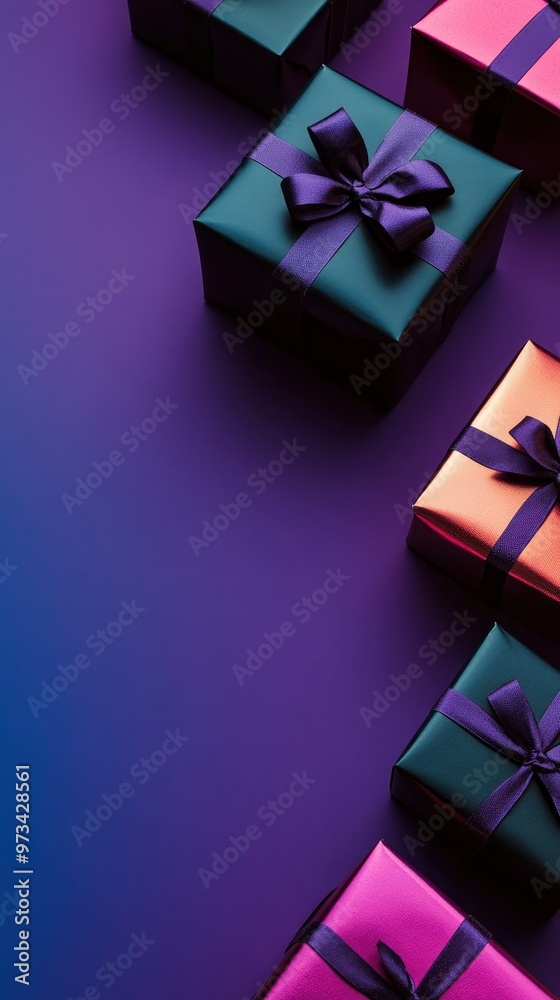Black gift boxes on bright solid color background, black friday sale banner, space for text Black gift boxes on bright solid color background, black friday sale banner, space for text