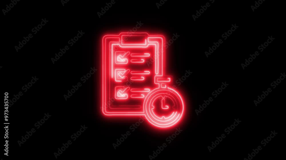 Project Timeline Icon in Video HD Neon Animation – Planning and Milestone Symbol with Dynamic Glow on Black Background