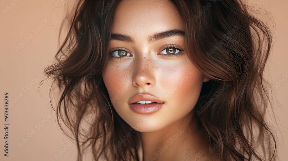 Close-up Portrait of a Woman with Freckles and Brown Hair Close-up Portrait of a Woman with Freckles and Brown Hair