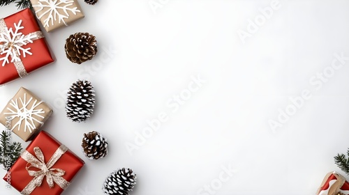 Christmas Gift & Pine Cone Border, White Background