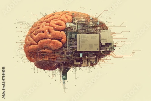 Neurocircuitry artificial cognition mind neurografting and hybrid cognition digital brain with circuitry embedded in a tech design representing cognitive augmentation photo