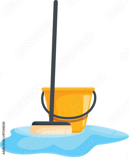 Cleaning supplies are standing in a puddle of water ready to clean up
