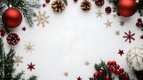 Festive Christmas Ornament Frame, White Background