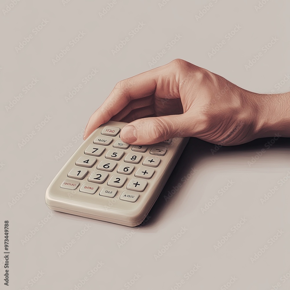 Hand Using a Calculator on a Neutral Background Hand Using a Calculator on a Neutral Background