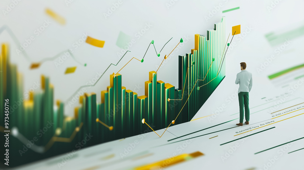 Abstract business man stands on the peak of success amid tall, innovative Smart city and graphs with statistics to analyze business potential and predict future developments in company growth. Abstract business man stands on the peak of success amid tall, innovative Smart city and graphs with statistics to analyze business potential and predict future developments in company growth.