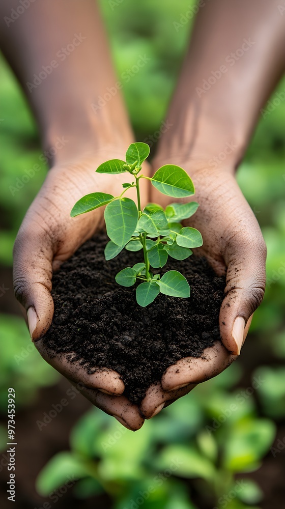 Hands with medium brown skin cradle a sapling, nurturing its growth picture Hands with medium brown skin cradle a sapling, nurturing its growth picture